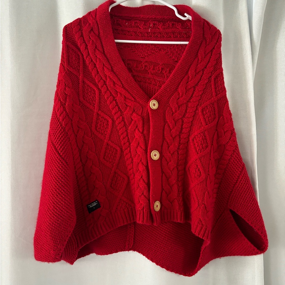 Red Cable Knit Women's Wool/Acrylic Sweater
